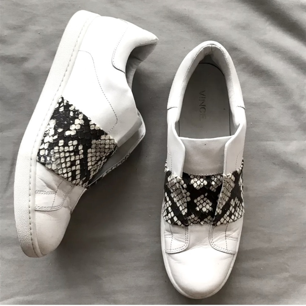 Vince Sneakers 8.5 Snakeskin White Leather Slip On